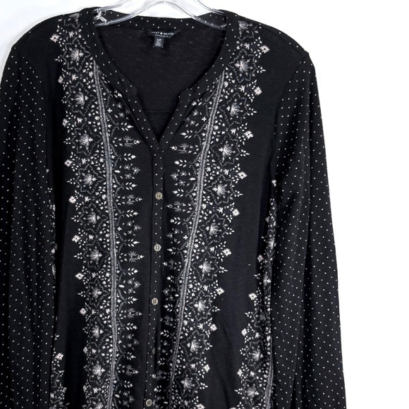 Lucky Brand Tops - Lucky Brand Womens Black Embroidered Polka Dot Button Front Top Small Boho